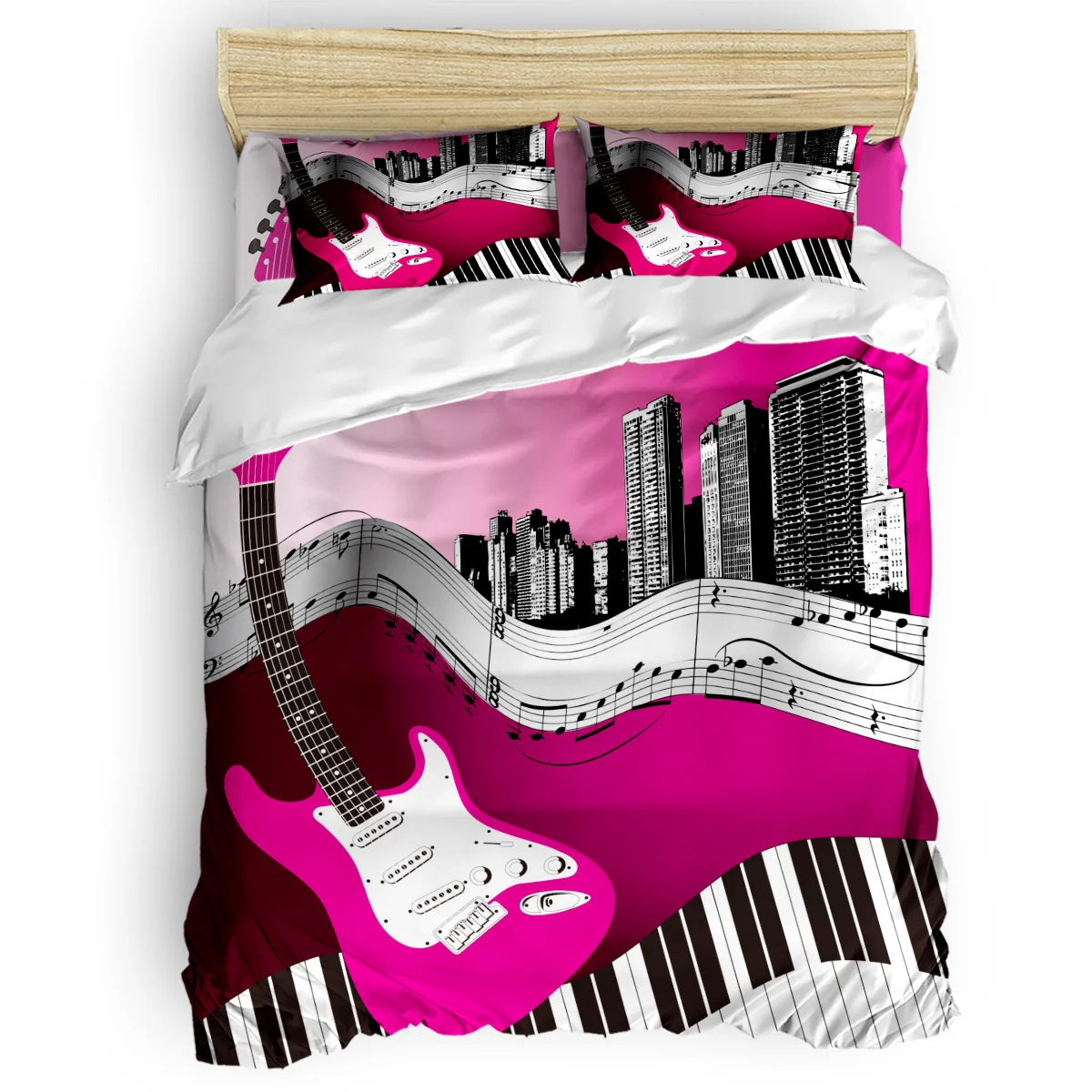 

Pink Electric Guitar Piano Notes Eve Of All Saint's Day Quilt Bedding Set Thanksgiving Day Comforter Sets Christmas Day Childre