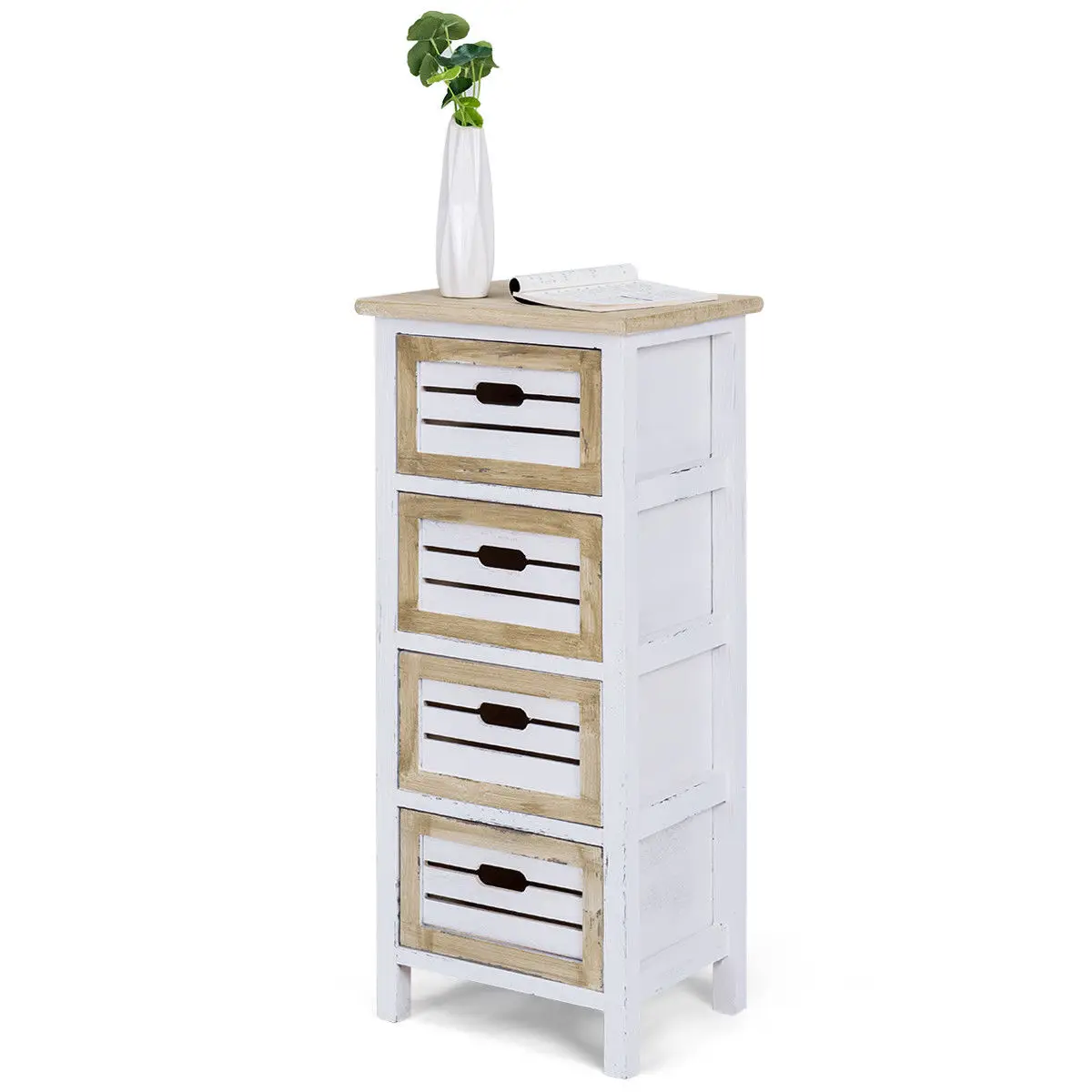 Giantex Wooden Chest Bedside Table Modern Nightstand Cabinet Side End Table with 4 Drawer Bedroom Furniture HW57054