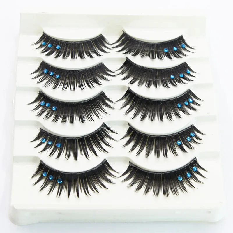 5pairs Natural long thick eyelashes cilios creative shiny blue diamond