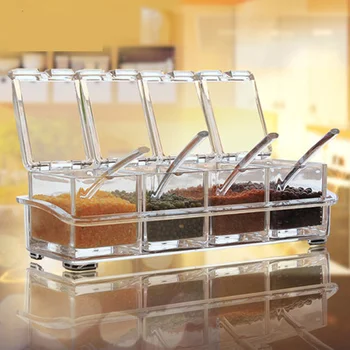 

High Quality Transparent Plastic Seasoning Box Kitchen Storage Containers Storage Box Herb Spice Salt Jar Kitchen Tools
