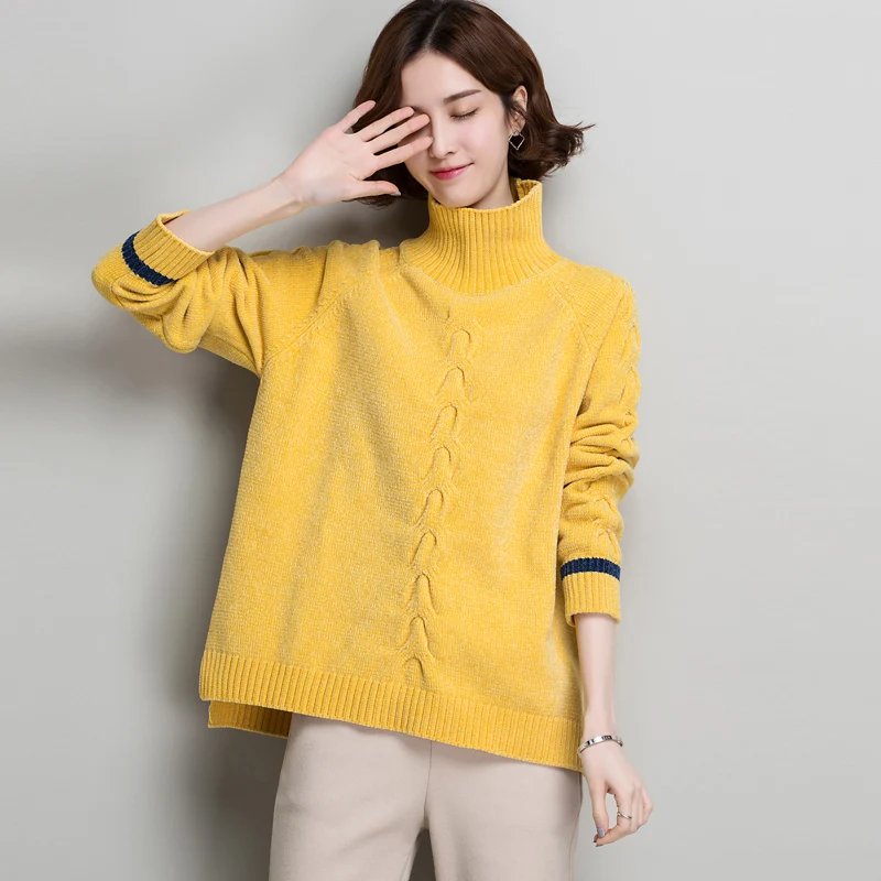 ^*Best Offers 2019 Brand Short Sweater Fall Winter New Women Sweater Cuffs Hit Color Striped Sweater Loose Irregular Bottoming Sweater Female