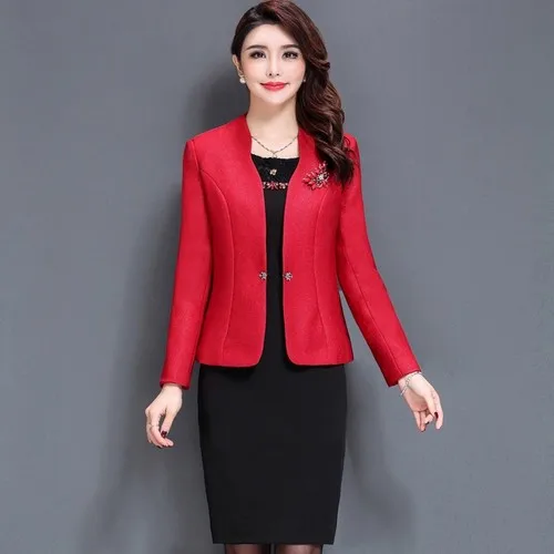 Great Value 2 Pieces High Quality Autumn Winter Work Wear Fashion Dress Mid Old Age Women Clothing Plus Size Set Suit Slim Mother