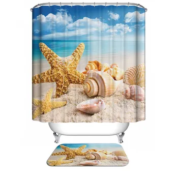

New Arrival Shower Curtain Home Decorative Mediterranean beach creative Scenic theme pattern 0252 Waterproof Bathroom Fabric
