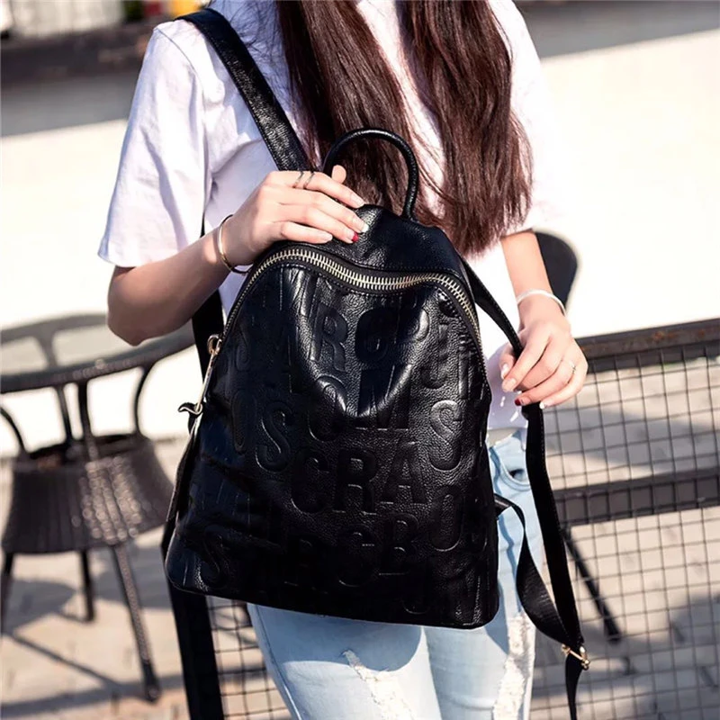 

Women Designer Luxury Brand Genuine Leather Black Fashion Backpack 2019 for Teenage/Young Girl Bagpack to School Female Rucksack