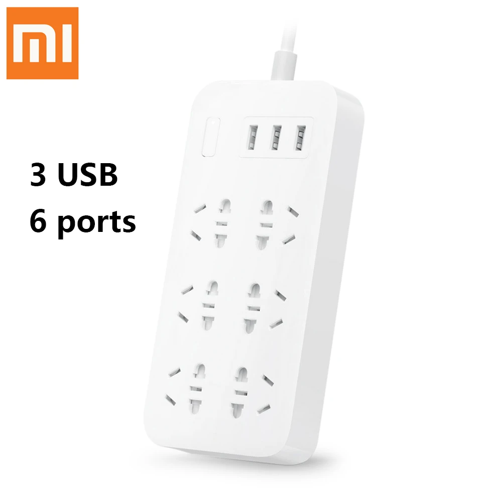 Продажа Оригинальный Xiaomi Mi 3 USB разъем Мощность Разъем мощность полосы быстрой зарядки 6 Стандартный Smart Розетки со светодио дный индикатором