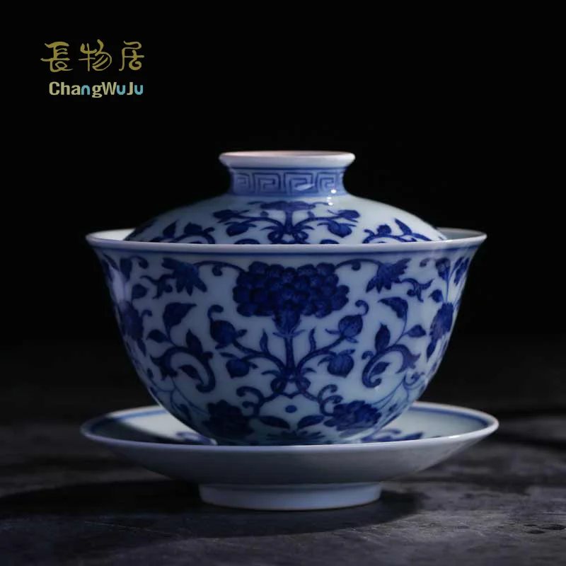 Changwuju в Цзиндэчжэнь кунг-фу китайская чашка для чая посуда ручной работы традиционная голубая и белая чайная миска с крышкой, окрашенная вручную