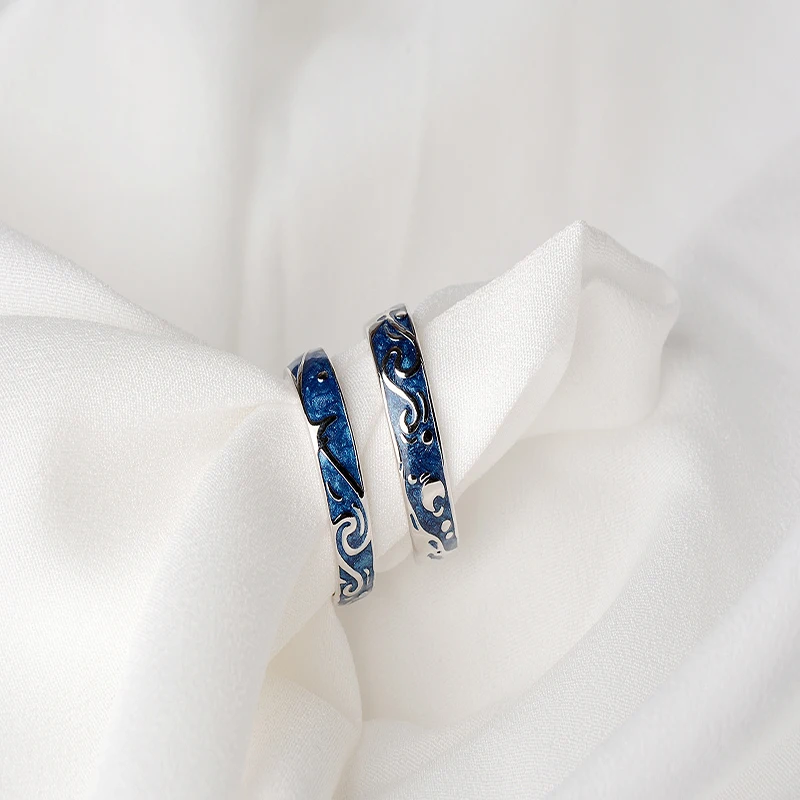 Qevila Jewelry rings Van Gogh Starry Sky Open Lovers Rings For Women Men Romantic Valentine's Day Gifts 925 Sterling Silver ring (9)