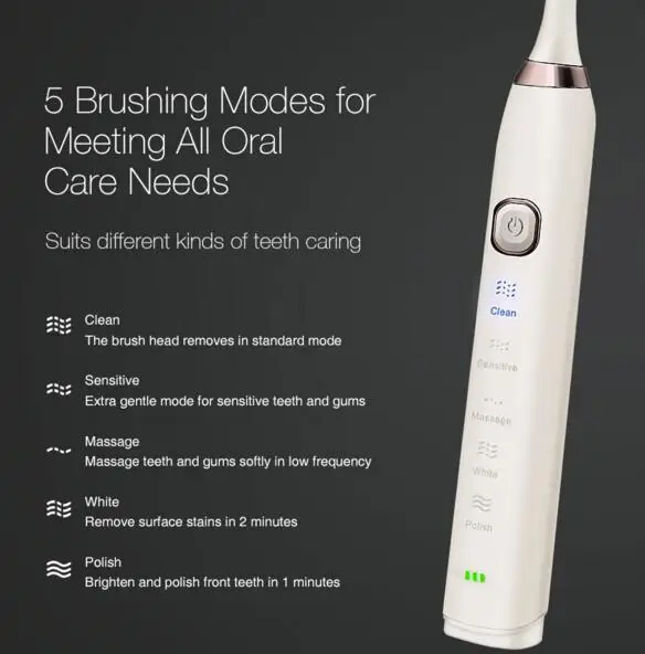 Ultrasonic Sonic Electric Toothbrush 5 models Wireless rechargeable battery IPX7 Waterproof Inductive charger LED indicator 2