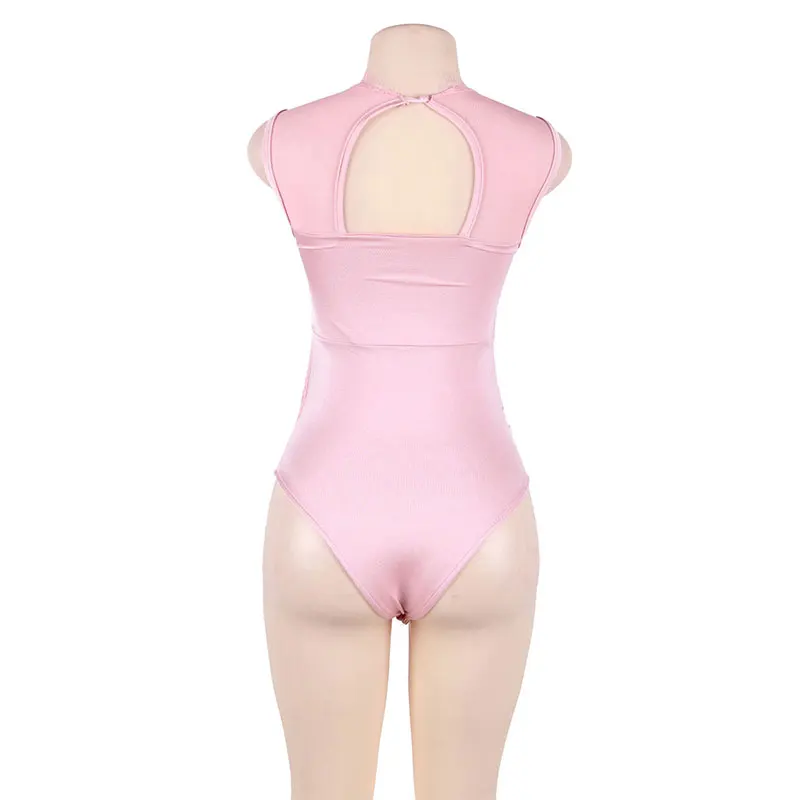 Turtleneck bodysuit lace plus size body dentelle hollow out bodysuit women manga larga bodycon mini playsuits and jumpsuits