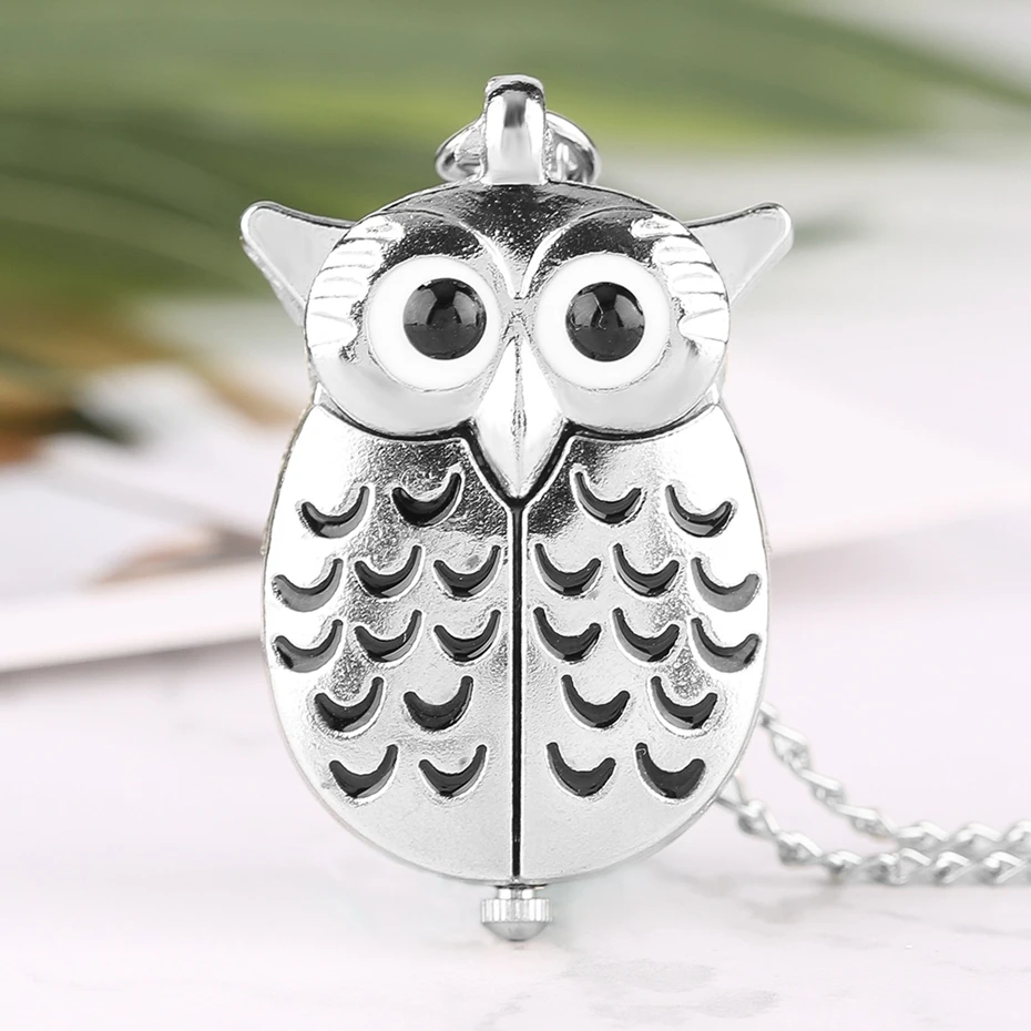 New Arrival Retro Bronze Pendant Quartz Mini Vintage Cute Silver Owl Pocket Watch Unique Necklace Chain Gift for Girls Boys Kids 2018 Gifts (9)