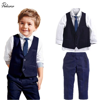 

2018 3pcs set autumn children's leisure clothing sets baby boy suit vest gentleman clothes for weddings formal clothing Suit