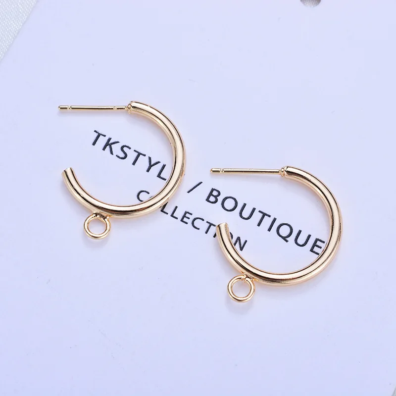 (143)10PCS 20MM 24K Gold Color Plated Brass Round with Hanging Hole Stud Earrings High Quality DIY Jewelry Making Findings