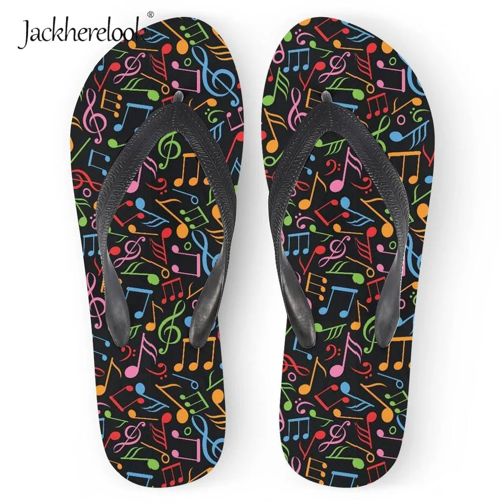 

Jackherelook Colorful Music Note Print Ladies Flip Flops Light Weight Summer Women Home Slippers Beach Water Sandals Flipflops