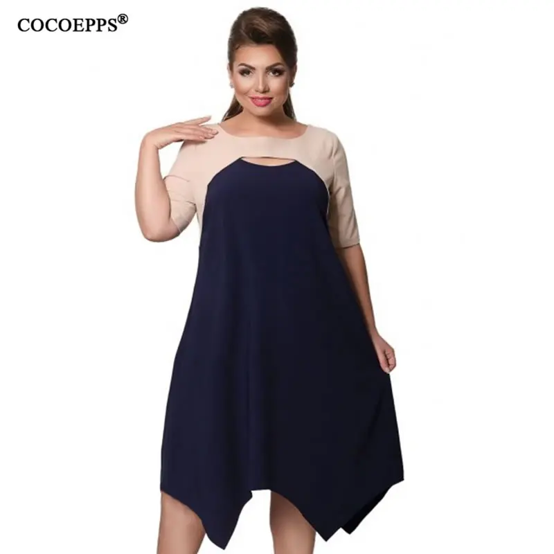 

2019 new Women Spring Summer Plus Size Dresses Irregular hit color Patchwork Loose Dress casual vintage Big Size Dress 5xl 6XL