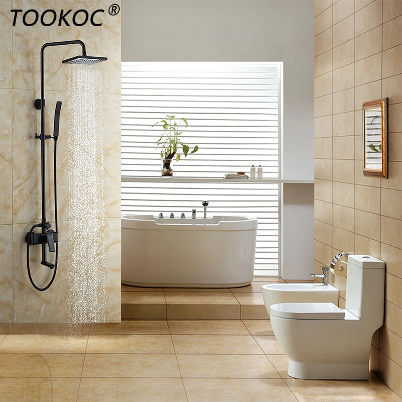 

TOOKOC Black Bathroom Shower Mixer Faucet Rotate lifting Cold and Hot Water Tub Spout Wall Rainfall Shower Head Handshower
