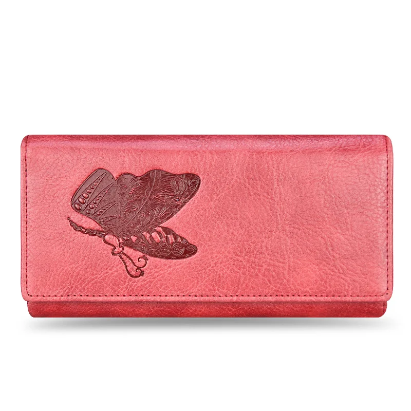 DICIHAYA, кожаный женский кошелек, тисненый узор с бабочками, Дамский клатч, сумка для денег, женский кошелек, сумка для телефона, кошельки, большая вместительность, 505915 - Цвет: Красный