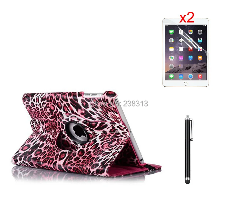 

Luxury 360 Degree Rotating Leopard PU Leather Case+2*Clear Screen Protector+Stylus For Ipad 2 3 4 & Ipad 5 Air & Ipad Mini 1 2 3