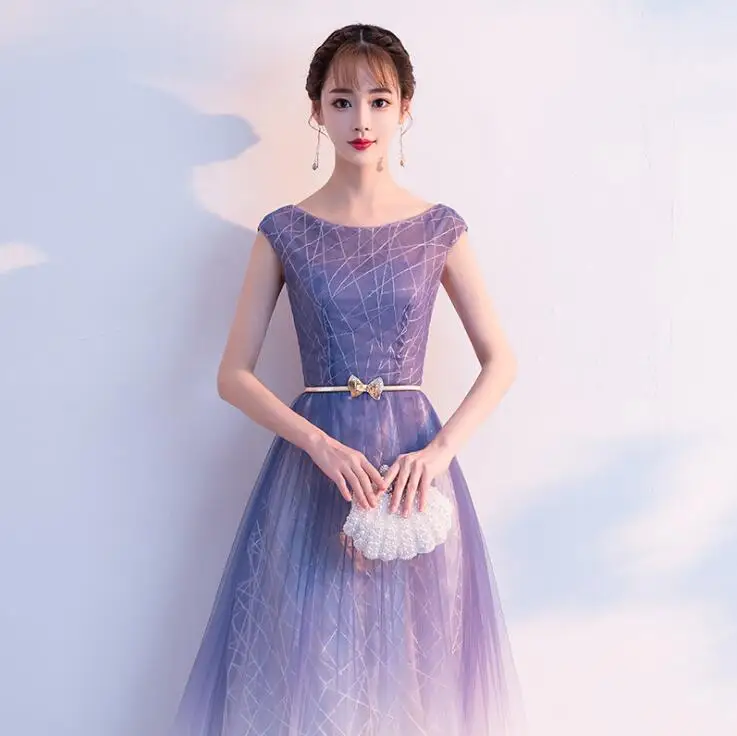 Модное градиентное женское платье трапециевидной формы, голубые и белые длинные вечерние платья для свадьбы, женская одежда
