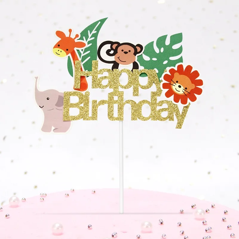 

2pcs Wild One Wild Animal Cupcake Toppers Monkey Lion Elephant Giraffe Birthday Party Cake Decoration Jungle Animal Cake Toppers