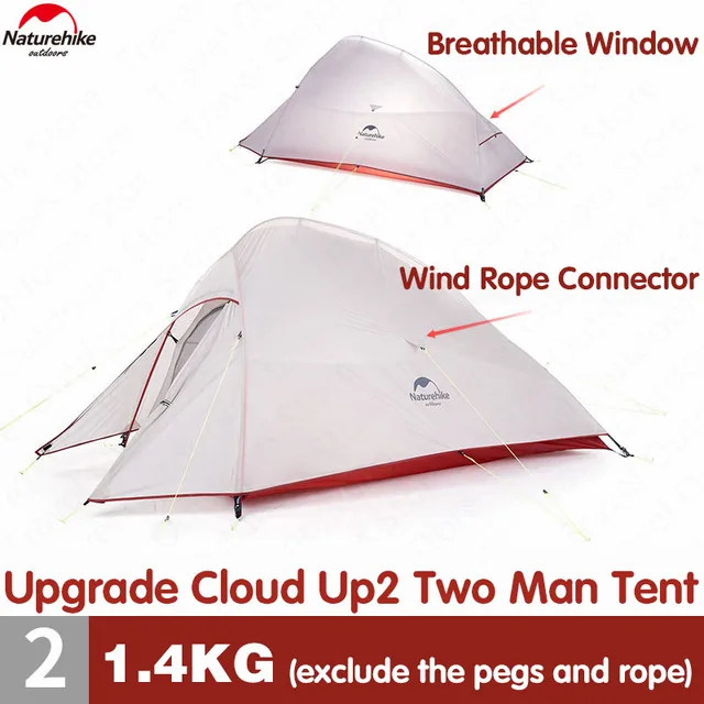 Cheap Naturehike Tent Upgrade CloudUp Series 2 Persons 20D Silicone Double layer Aluminum Pole Ultralight Camping Tent NH17T001-T