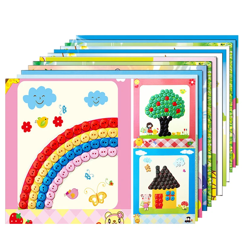 12pcs/lot button painting children Handmade package stickers children 3-6 years old baby DIY stickers BW017