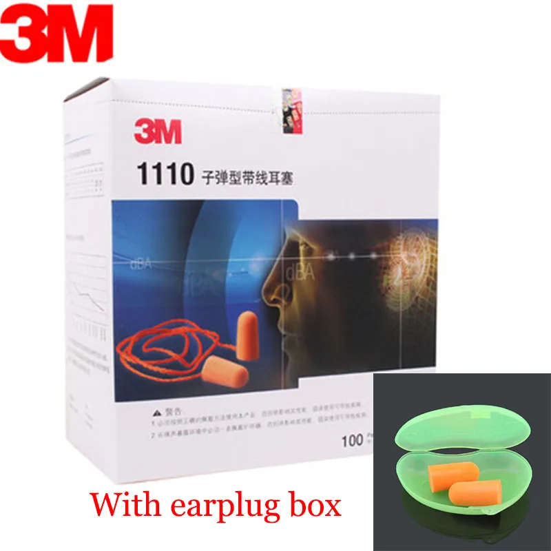 

3M 1110 Noise Reduction Earplugs Anti-noise Ear Protector Soundproof earplugs with Rope Bullet Style 100pcs/box C102105