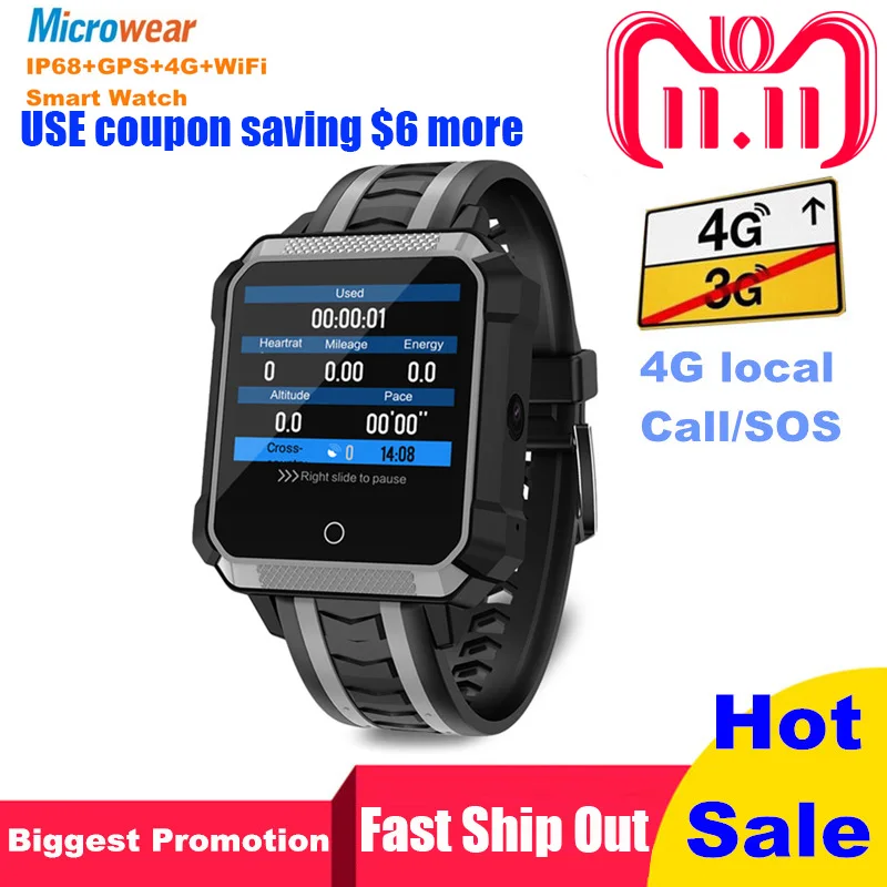 

Microwear H7 Smart Watch IP68 Waterproof Android 4G Bluetooth Sport Smartwatch Android Waterproof Mtk6737 Camera Outdoor Watch