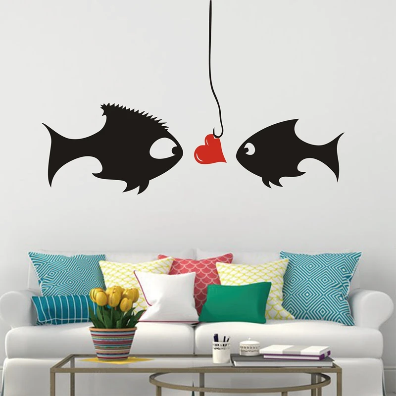 

"Cartoon kissing fish" romantic Wedding room bedroom/living room sofa TV background decorative wall stickers,free shipping