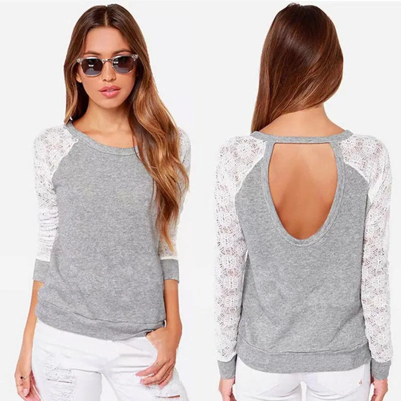 

Plus Size Blouse For Women 2017 New Fashion Long Sleeve Lace Patchwork Embroidery Crochet Blouse Ladies Tops haut dentelle