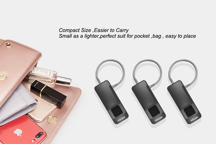 

Newest FL-P4 smart padlock use high quality ABS and PC material,multi-color optional fingerprint lock can be widely as backpack