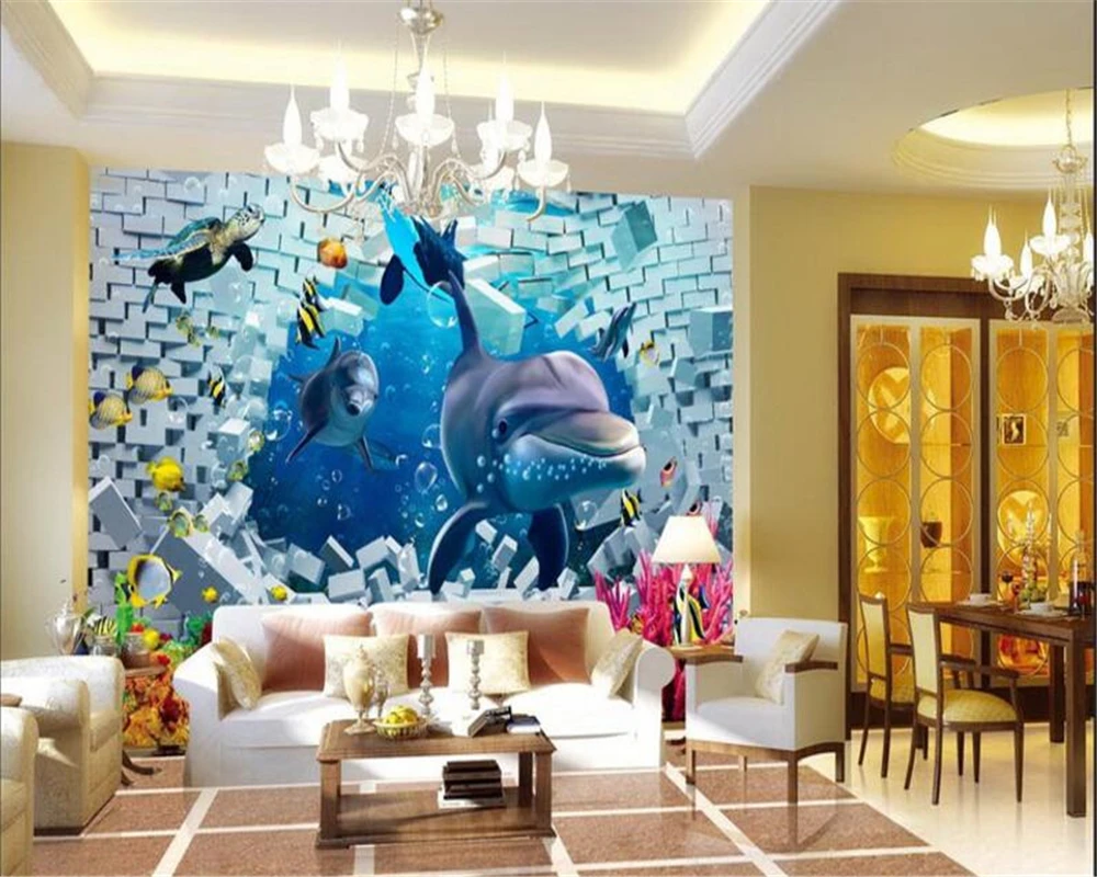 Anak Wallpaper Dolphin Shark Beibehang Bata Dinding Hewan Kartun