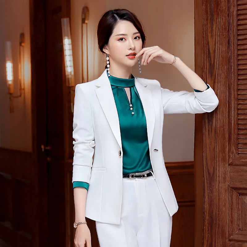 Professional Women's Suit Set 2019 Autumn New White Temperament Small Suit Joker Pants Slim Short Skirt Two-piece High Quality
