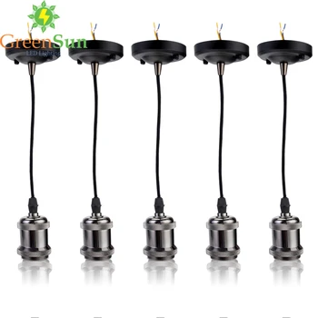 

GreenSun 5Pcs Pearl Black E27 Aluminum Retro Screw Bulb Base Pendant Light Holder Set Ceiling Rose Light Socket With 1.35M Cable