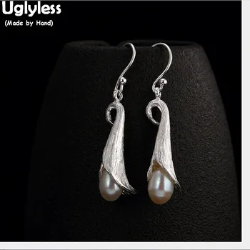 

Uglyless Ethnic Abstract Morning Glory Flower Earrings for Women Real Solid 925 Silver Fine Jewelry Nature Pearl Exotic Earrings