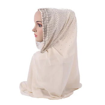 

Deluxe Muslim Islamic Hijab Scarf Woman Amira Cap Fashion Beautiful Rhinestone Ready to Wear designer scarf women luxury 2019