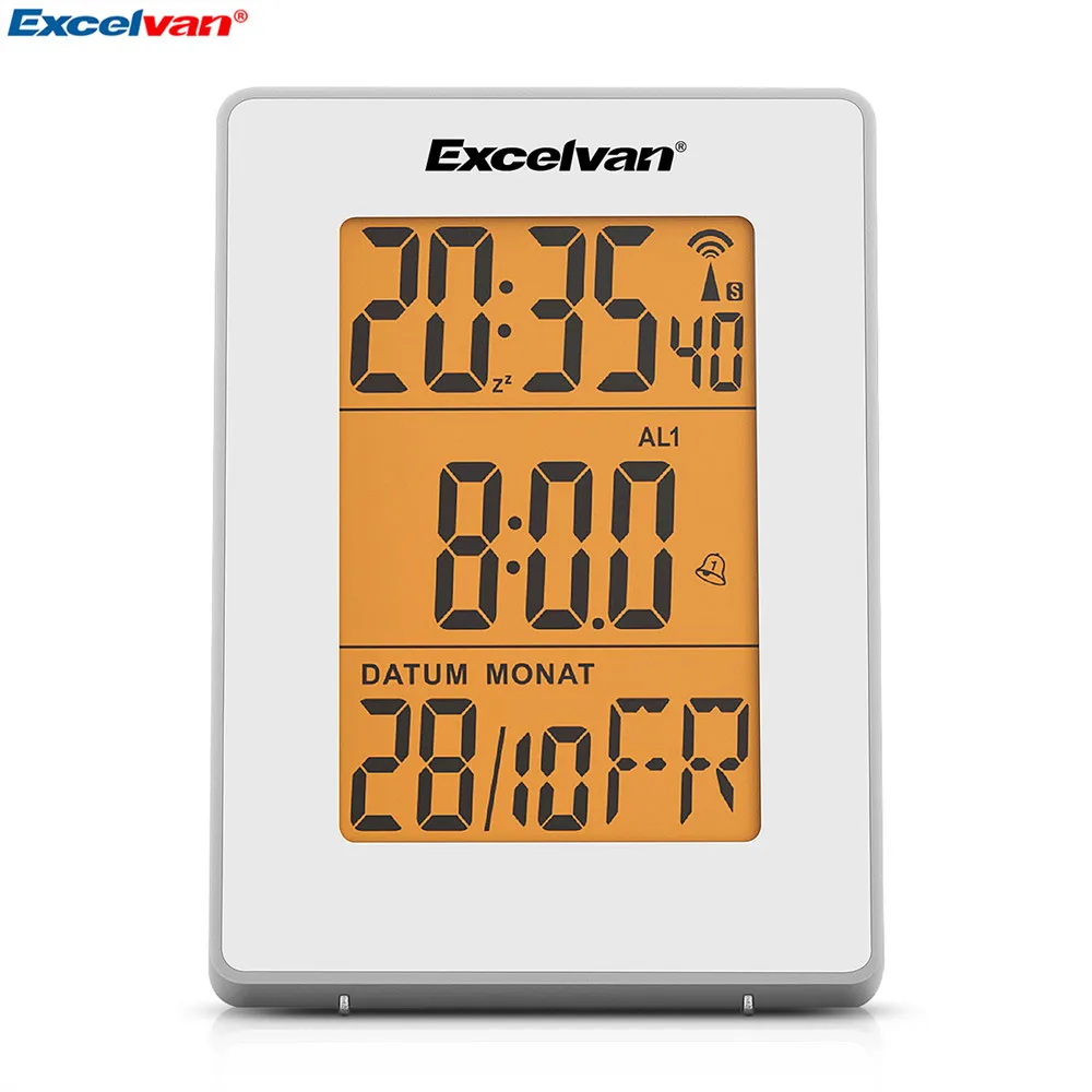 Excelvan Digital Precision Radio Controlled Alarm LCD Display in Orange Backlight Wall Moutable Desk Stand Clock Thermometer16
