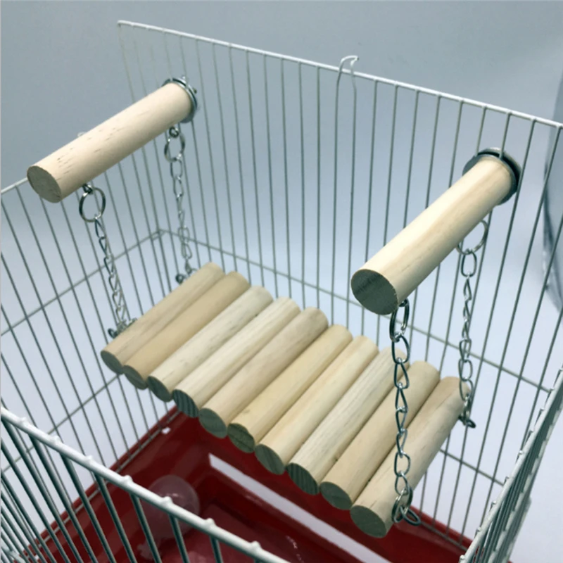 

Natural Wooden Parrot Parakeet Budgie Cockatiel Cage Hammock Swing Haning Toy Stand Holder Chewing Hanging Toy