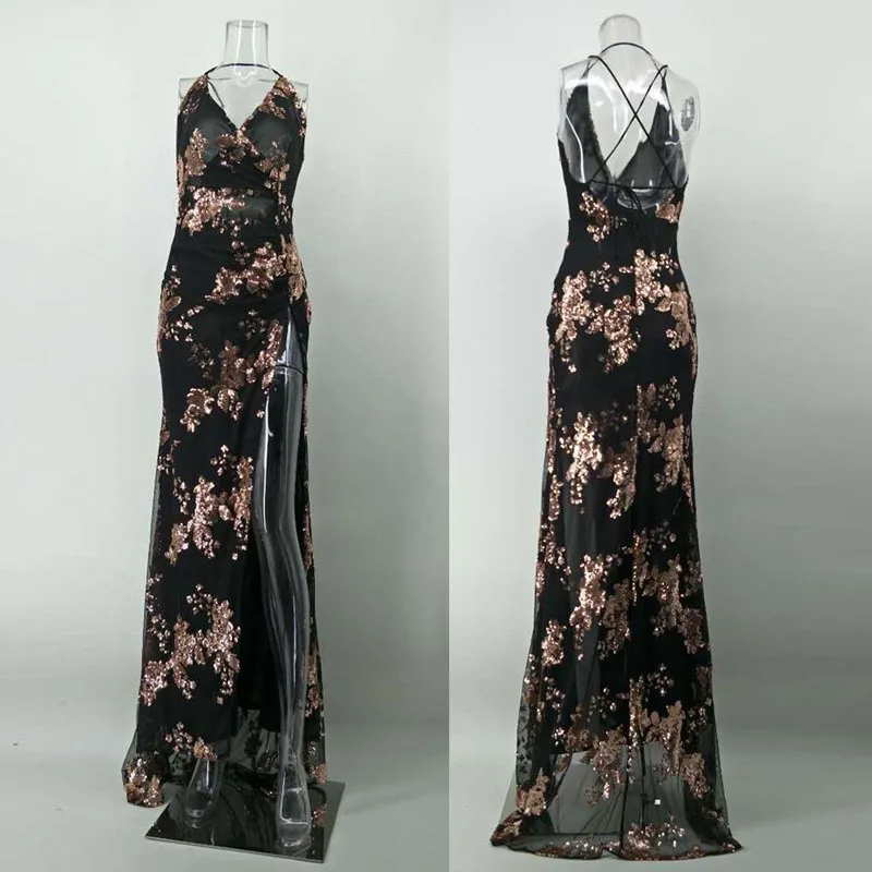 Sexy V Neck Strap Backless Sequined Dress Vestidos De Festa 2017 Women Dress (7)