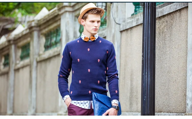 Sweater men cotton jumper pullover man Autumn winter male jersey knitted dress Brand clothing Muls O neck Navy S-4XL PST4708