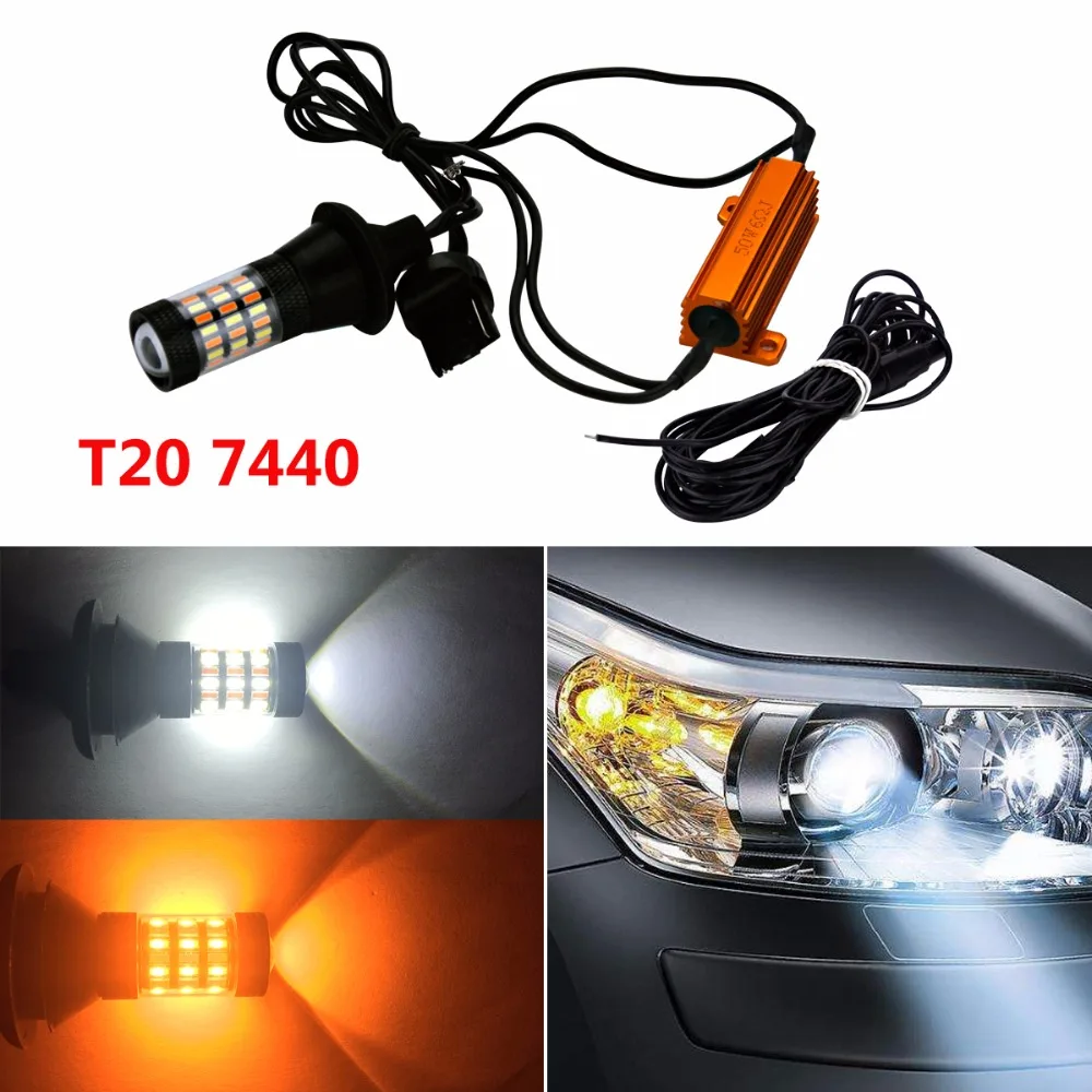 

2x WY21W 7440 Canbus Free Error 4014 60SMD 2 Modes LED Turn Signal Light Bulb T20 W21W Daytime Driving Light White Amber