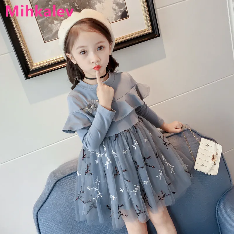 

Mihkalev 2018 autumn girl clothing long sleeve children dress for kids clothes girls princess dresses for party baby clothes