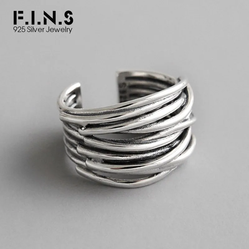 Najtaniej F.I.N.S 925 srebro szerokie sznurki pierścionki dla kobiet Retro Vintage komunikat Ring Finger biżuteria koreańska do dekoracji