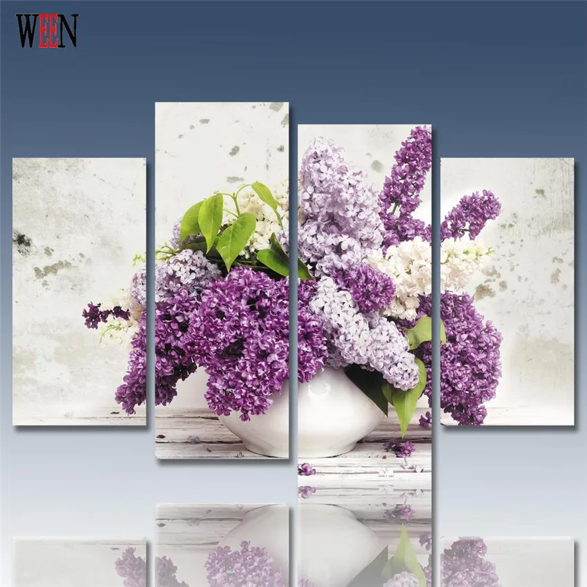 Elegant Flower Canvas Art 4pcs Modern Tulip Wall Pictures Painting For