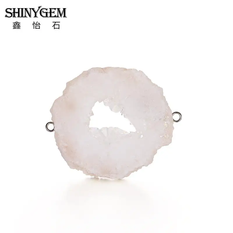 Подвески ShinyGem из натуральной друзы, минеральные коннекторы с кристаллами, амулеты, Необычные подвески из натурального камня для рукоделия, изготовления ювелирных изделий - Окраска металла: White