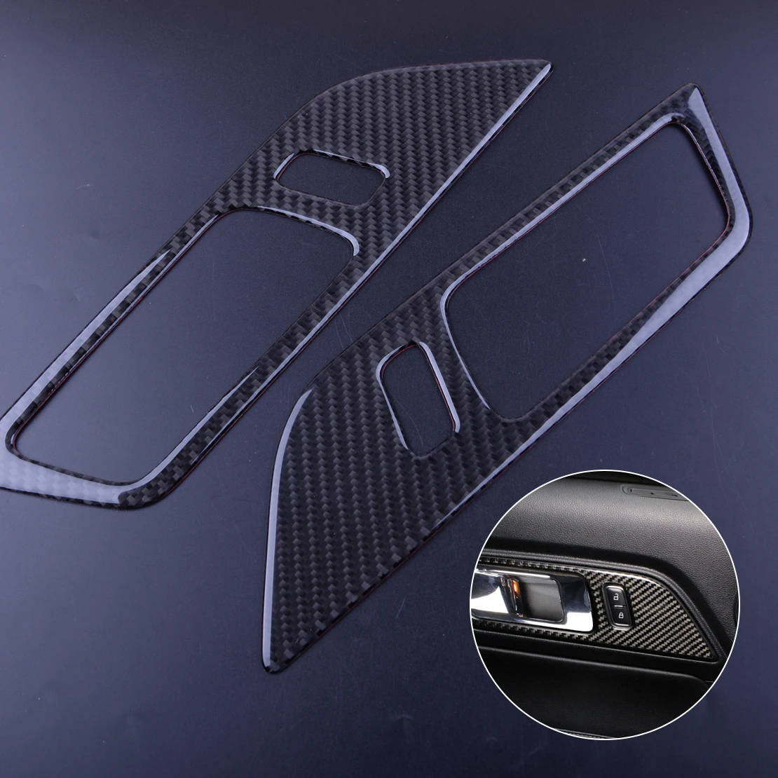 beler 2PCS/Set Black Carbon Fiber Interior Door Handle Overlay Cover