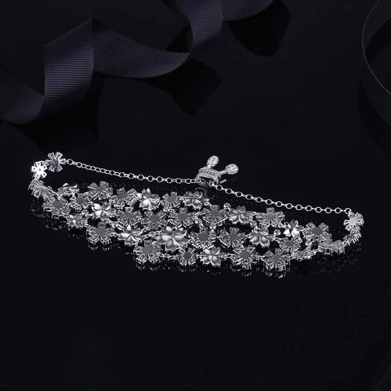 

Flower-shaped Personality Bracelet S925 Sterling Silver with Zircon Fits APM Moroccan Jewelry with Female Party Gift