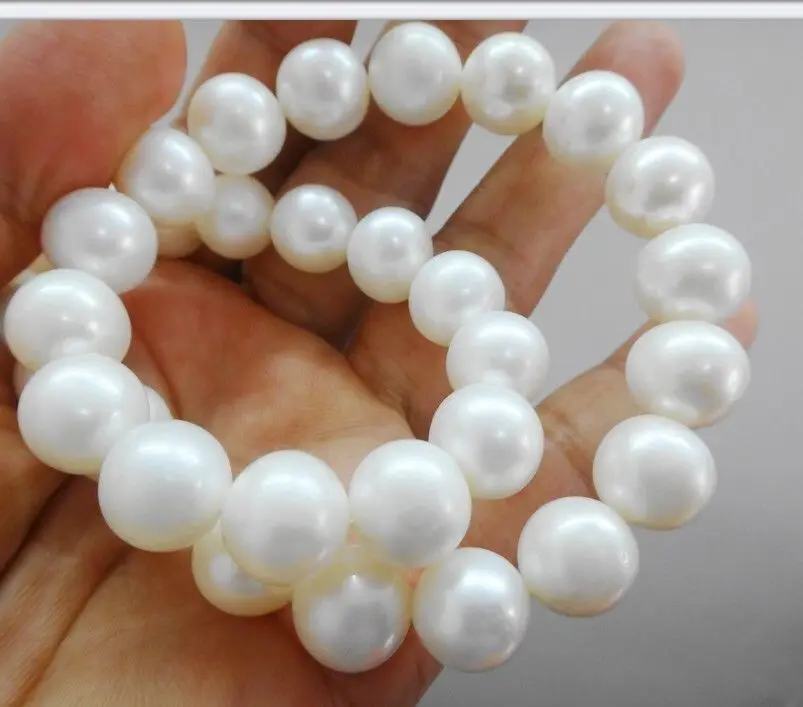 

Jew3118 12-15mm Natural south sea Almost perfect round white pearl necklace NEW