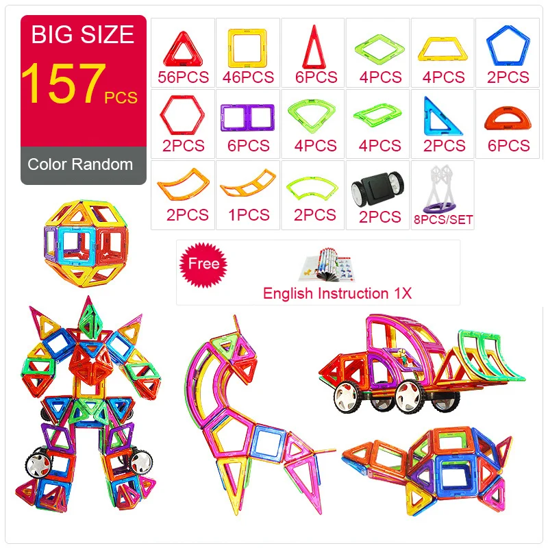 

Magnetic Designer Construction & Building Toys 44-157PCS Big Size Magnetic Blocks DIY Magnets Building Blocks Toys Gifts