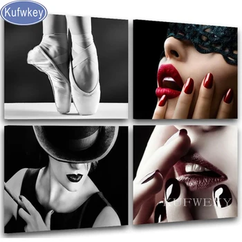 

Diamond mosaic red lip with ballet shoes beautiful smoking women diamond painting Embroidery full square rhinestones pictures