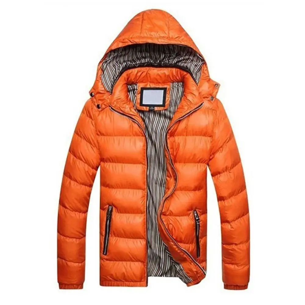 Новинка, модная зимняя куртка для мужчин, повседневная Толстая теплая куртка, мужское пальто со стоячим воротником, ветрозащитная парка с капюшоном, пальто, одежда - Цвет: Orange